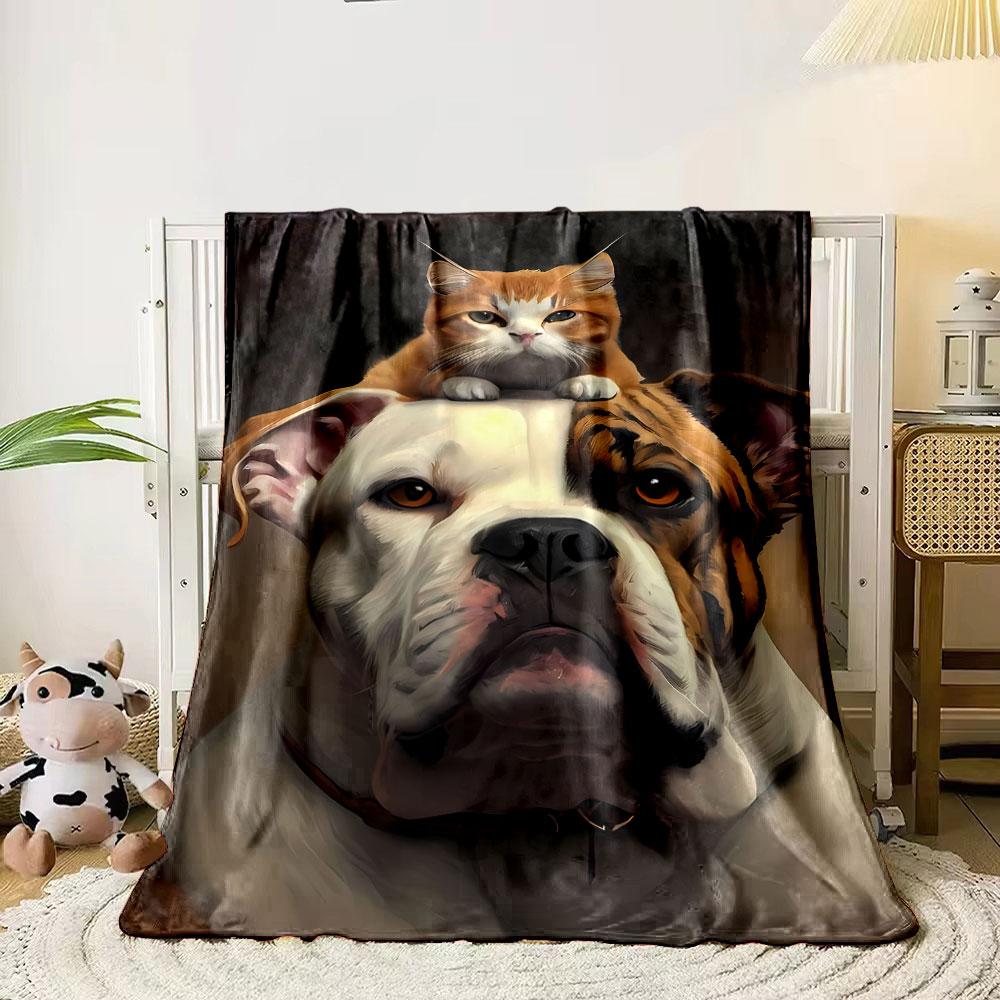 Bulldog Cat Blanket bedroom Blanket for Livingroom Couch lunch break Soft throw for Friend's festival Gift