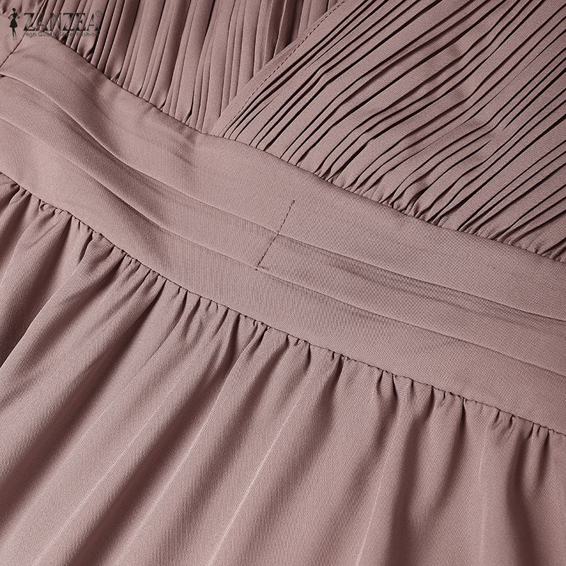 ZANZEA Мусульманское повседневное платье с круглым вырезом, длинным рукавом, свободного кроя, женское длинное платье