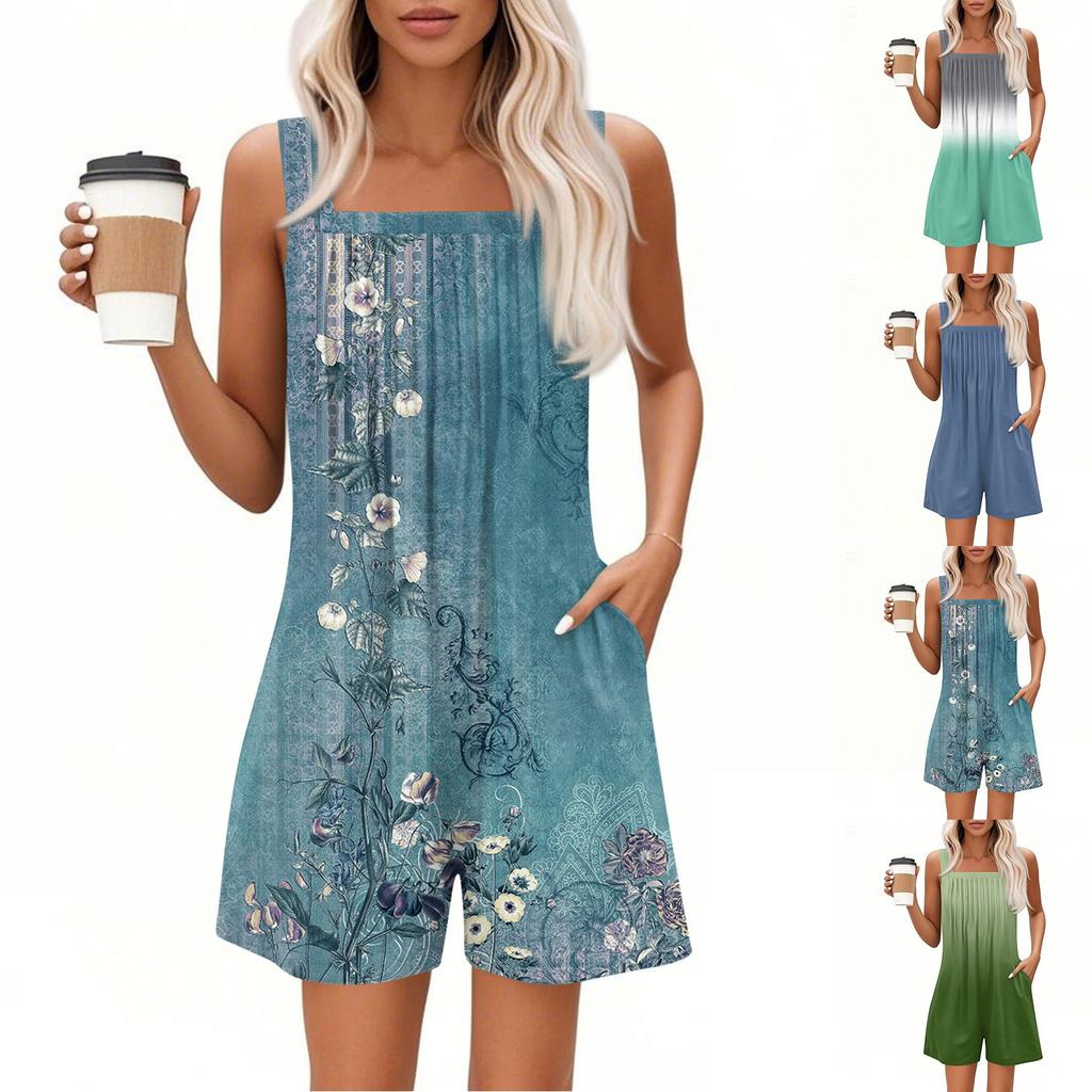 Женский повседневный комбинезон без рукавов с топом и шортами с карманами