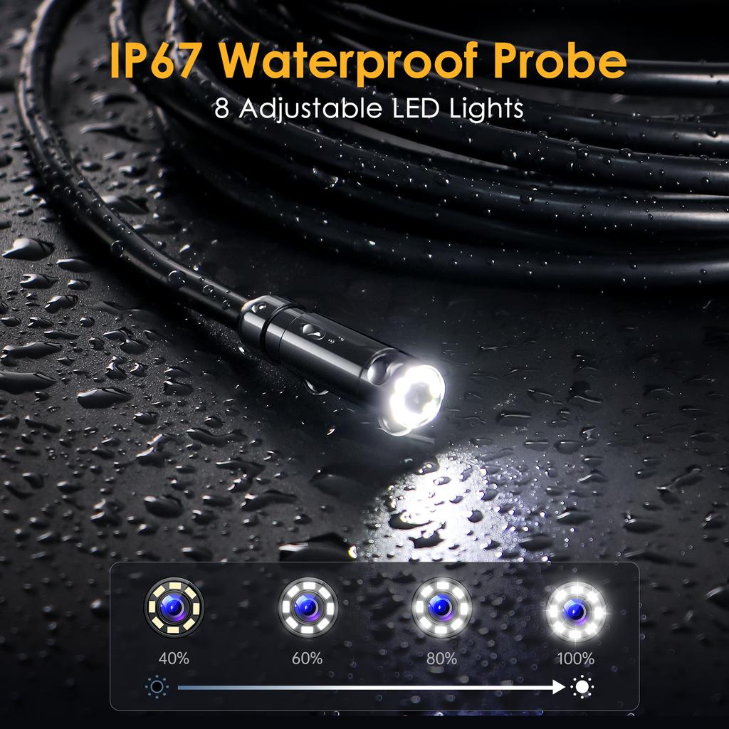 Промышленная эндоскопическая камера 8 мм HD1080P 4,3-дюймовый IPS-экран 16,5 ТФ камера для осмотра труб для ремонта автомобилей IP67 Водонепроницаемая 8 светодиодов