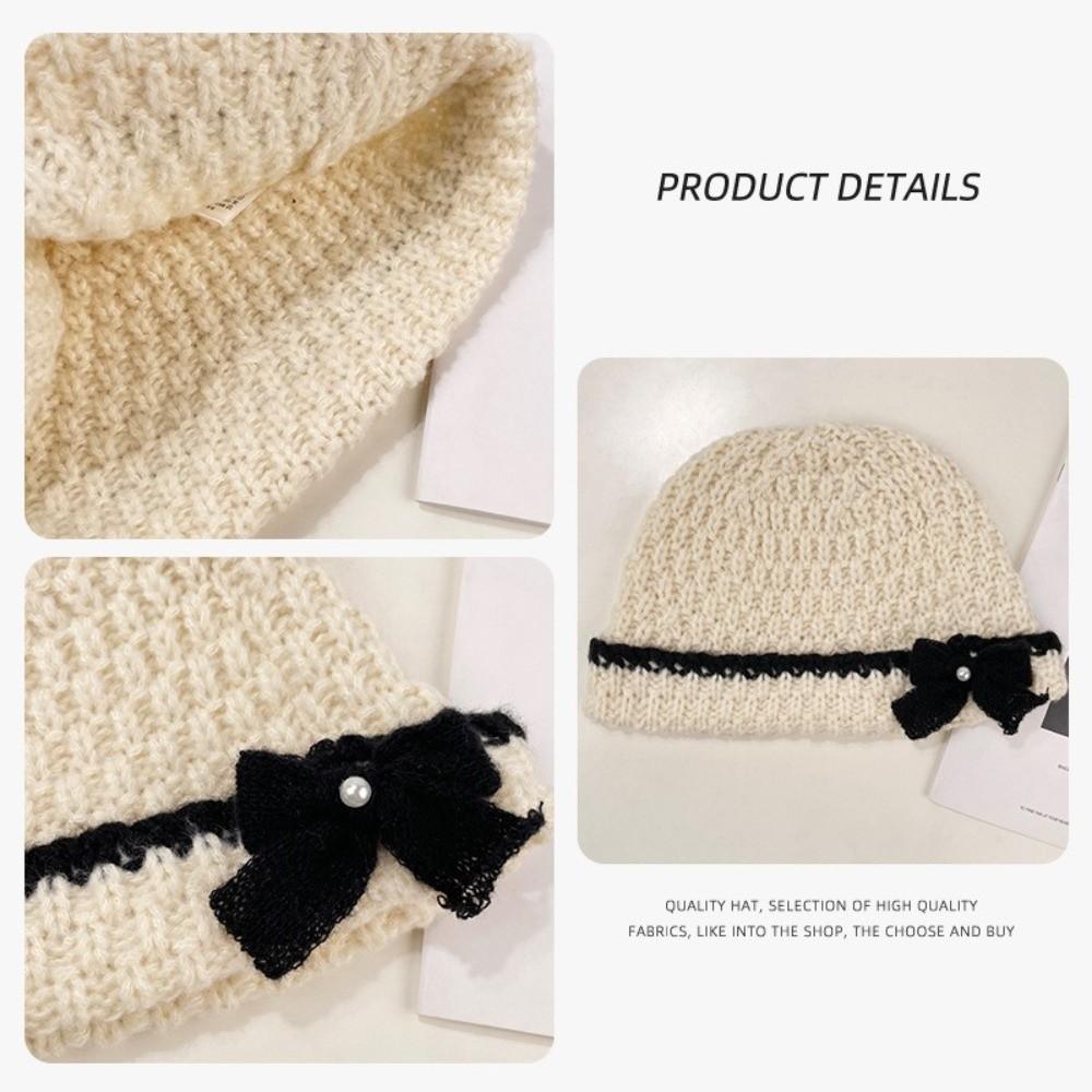 Hand-Knitted Bucket Hat 3D Bow Crochet Beanie Hat Elegant Knitted Basin Hat