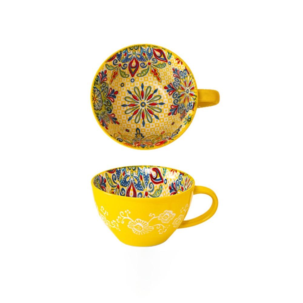 Ceramic Coffee Mug Retro Oatmeal Cup Creative Bohemian Breakfast Cup Friend Gift