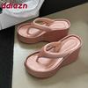 Fashion Pink Fashion Silk Platform Women Wedges Slippers Flip Flops Female Thick Soled Ladies Wedges Slippers Slides Sandals Shoes