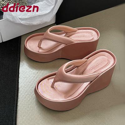 Модные розовые модные шелковые туфли на платформе женские клинья шлепанцы шлепанцы женские на толстой подошве женские клинья шлепанцы слайды сандалии обувь