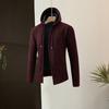 Men Fall Winter Cardigan Coat Drawstring Hooded Thick Velvet Lining Ribbed Cuffs Hem Solid Color Knitted