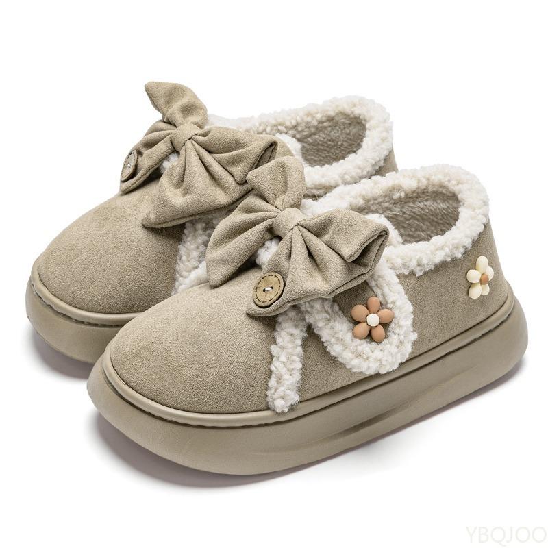 Модная зимняя верхняя одежда Новая сумка с бантом Каблук Женская обувь с бархатной теплотой Простота Комфорт Противоскользящие Повседневные ленивые тапочки