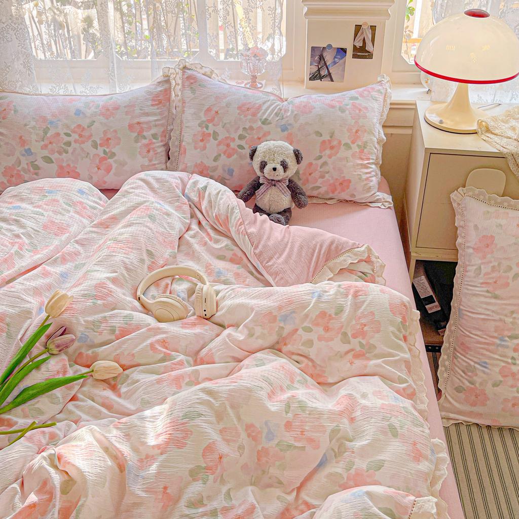 Ins Цветочный Комплект Постельного Белья Набор С Пододеяльником Принцесса Комплект Постельного Белья Простыни Комплект 2 Наволочки Односпальный Двуспальный Размер Queen Back To School