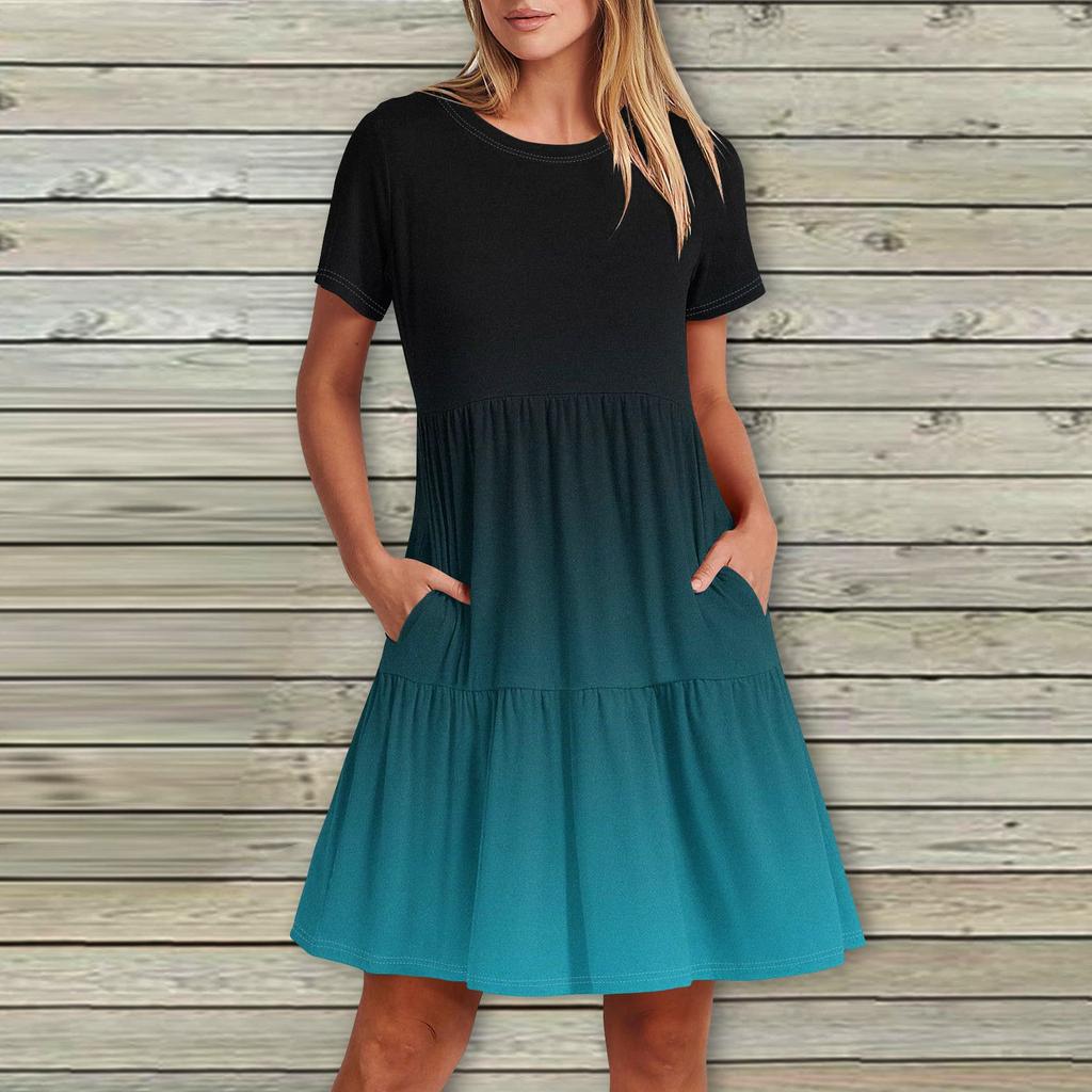 Женское повседневное модное платье-миди с круглым вырезом и коротким рукавом с принтом и карманом