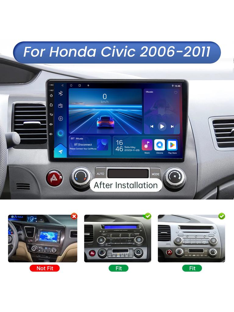 REAKOSOUND Автомобильный видеоплеер для Honda Civic 2006-2011 GPS-навигация Встроенный DSP CarPlay Автомагнитола Головное устройство Android