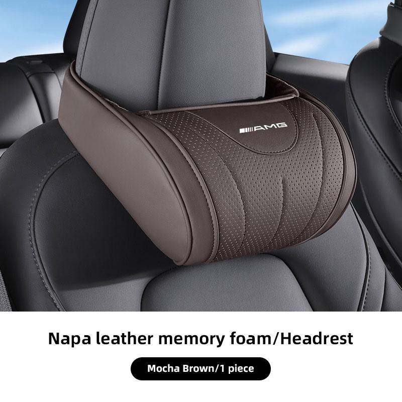 Car Headrest Neck Memory Foam Leather Headrest Accessories Car Hub Cap For Mercedes Benz AMG W214 W205 W204 W206 W213 W212 W211 CU1