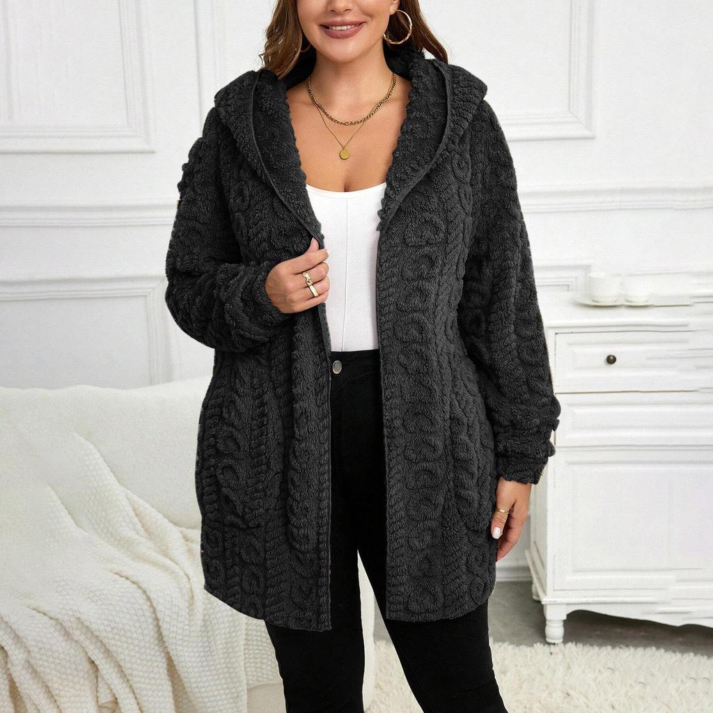 Women's Winter Clothing Women Hooded Cardigan Fuzzy Jacket Winter Open Front Fleece Coat Outwear