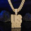 Men's Rhinestone US Boys Letter Pendant Necklace With 13mm Iced Out Bling Square Cuban Chain Charm Fashion Hip Hop Men Jewelry