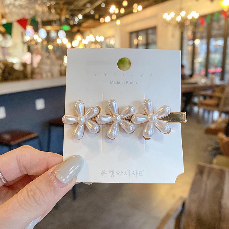 Корейская шпилька для волос со стразами и жемчугом для женщин: Элегантная боковая заколка для челки