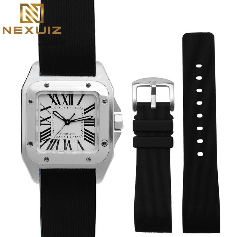 Ремешок для часов Cartier Sandoz Santos 100 W20073X8 W20106X8 W2020008 Силиконовый каучуковый браслет Мужской Женский Черный ремень 20 23 25 мм