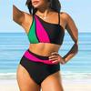 Women's Shoulder Strap Swimsuit Colored Flames Print Bikini Tankini Swimsuit