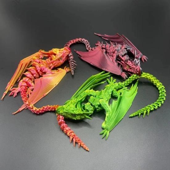 3D Printed Flying Dragon Figurine Movable Joints Winged Dragon Figure Articulated Dragon Model Fidget Toy Desktop Decoration Ornament