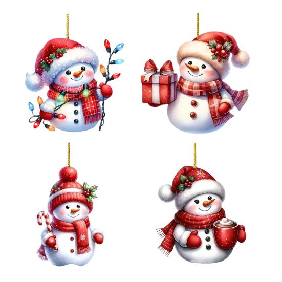 Snowman Pendant Christmas Tree Ornament with Lanyard Easy To Hang Adorable Acrylic Flat Car Interior Decoration Pendant