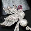 Simple Luxury Women Phoenix Shape Brooch Shining Rhinestones Inlaid Faux Pearl Suit Badge Electroplating Pin Outfit Accessories