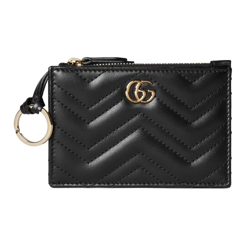 Gucci GG Marmont Логотип Double G Металл Стеганая Шестерка Кожаный Футляр для Ключей Обычный Женский Черный