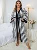 EDOLYNSA Женский кардиган в черно-белую полоску, кимоно, уютная туника большого размера, вечерняя женская одежда в стиле бохо, домашняя одежда, купальник, накидка Q1600