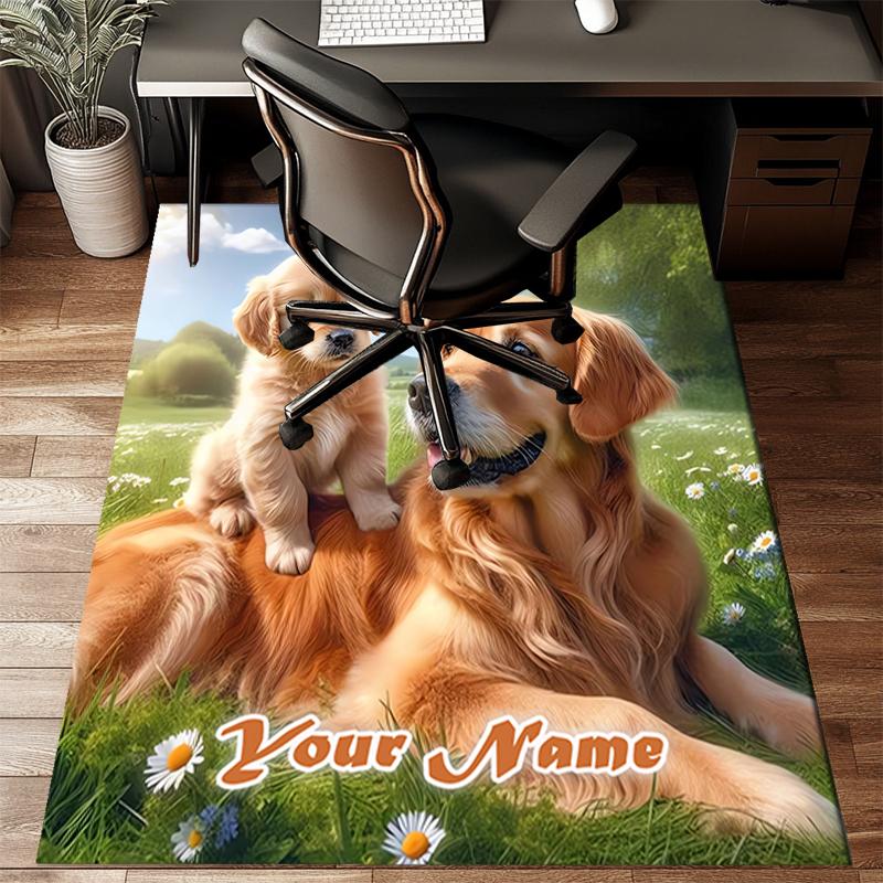 1PC Custom Name Golden Retrievers Field Theme Floor Mat Ideal for Living Room, Game Rooms, Office, Bedroom Floor Mat Playful Design