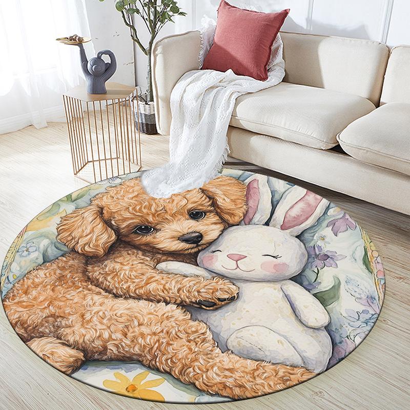 Plush Puppy,Round Area Rug,Carpet Rug for Living Room Bedroom Sofa Playroom Decor,Non-slip Floor Mat