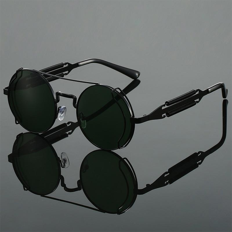 Non-polarized Steampunk Sunglasses Men Round Red Lens Punk Sun Glasses Black Metal Gothic Style New Products Women Shades