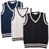In-Stock Academy British Style JK Unisex Cable Knit V-Neck Color Block Sweater Vest