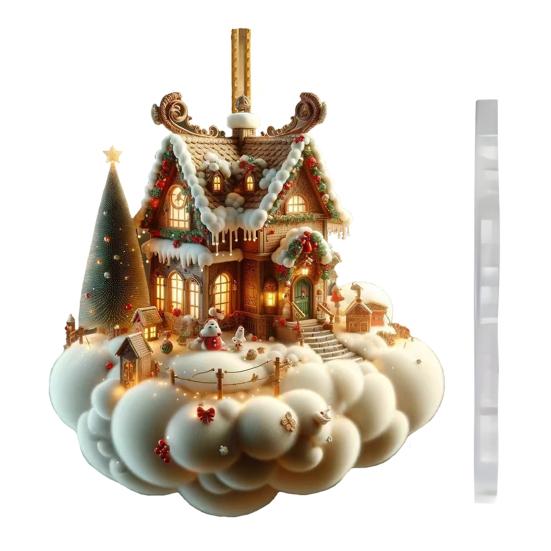 Рождественский домик подвеска акриловый 2D плоский подвесной орнамент мини мультфильм рождественский домик украшение для каминной полки дерева автомобиля