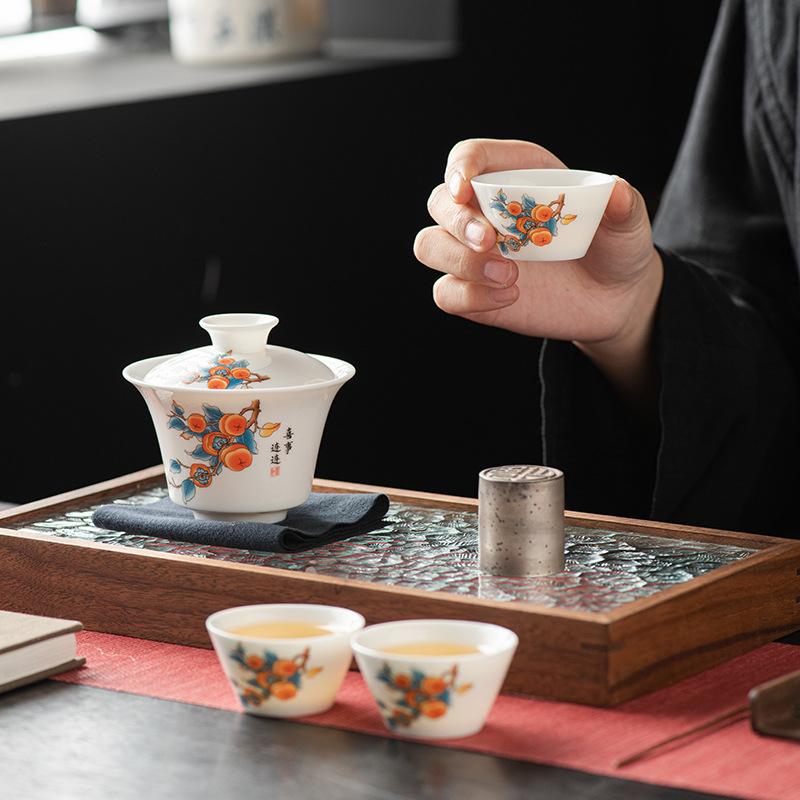 White porcelain travel tea set ceramic one pot three cups express cup portable business venue printing company commemoration