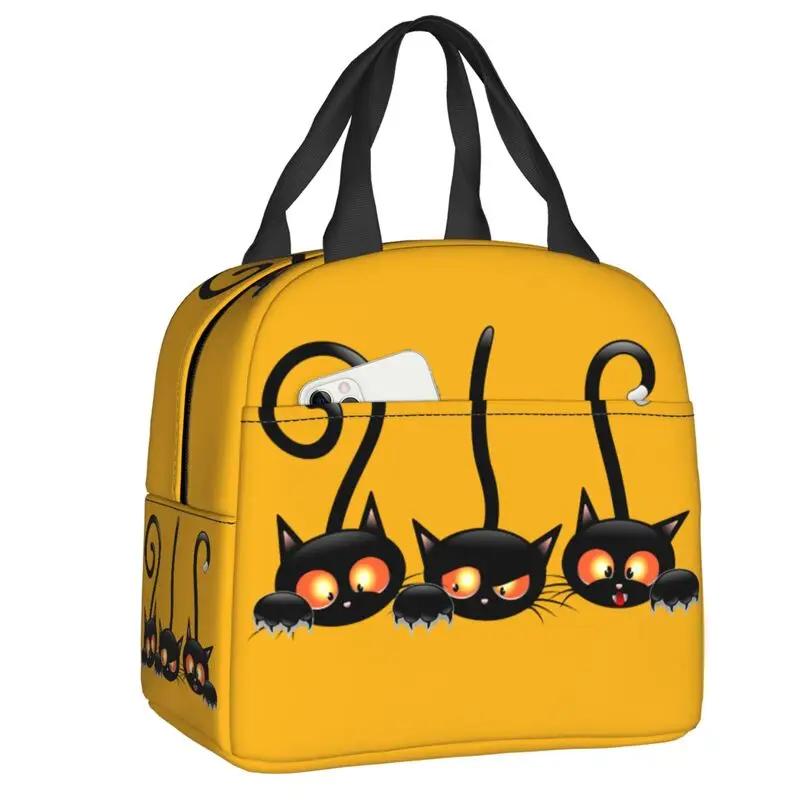 Забавный черный кот падает вниз изолированный ланч-бокс для женщин портативный теплый охладитель термосумка для ланча школьные сумки для пикника