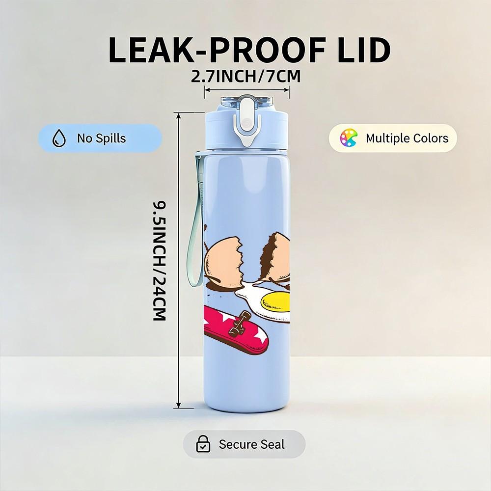 1PC Kids Sledding Winter Cartoon Print 750ml Color Plastic Sports Water Bottle Leakproof Flip Straw Lid Suitable for Sports Office Home Use