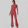 Womens High-Waisted Yoga Set With Butt-Lifting Effect 3-Section Waist Design Long Sleeve Top Flared Leggings 90% Nylon 10%
