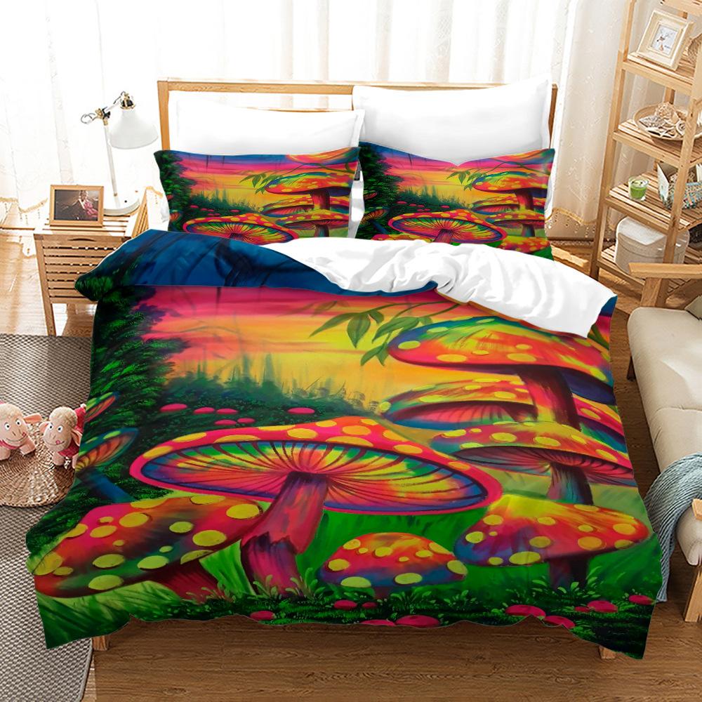 Dreamy Elf World Bedding Set Magic Mushroom Quilt Cover Pillowcase 2/3pcs King Queen Bed Cover Single Double Bed Home Textile