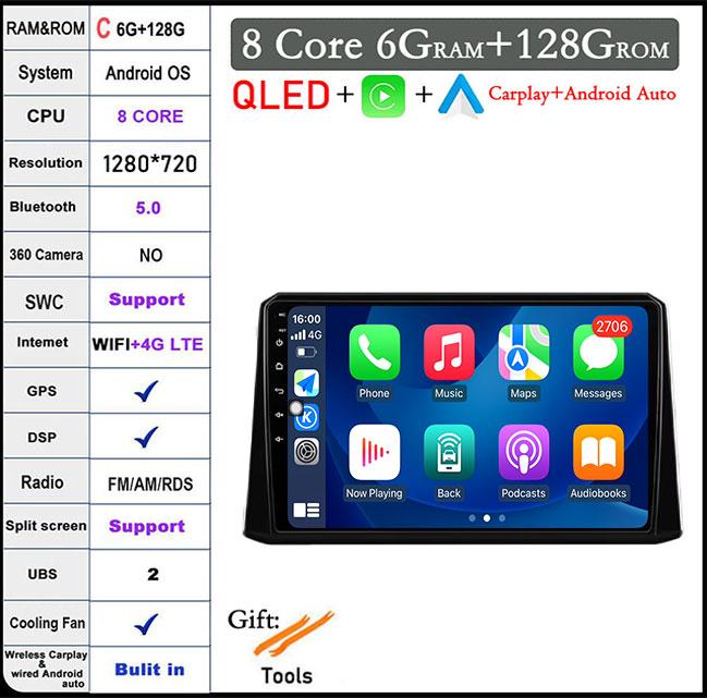 Для Toyota Corolla 2019-2020 Авто GPS Навигация Android 14 WiFi lPS/QLED Экран RDS Стерео Радио Автомобильный Мультимедийный Плеер 4GLTE