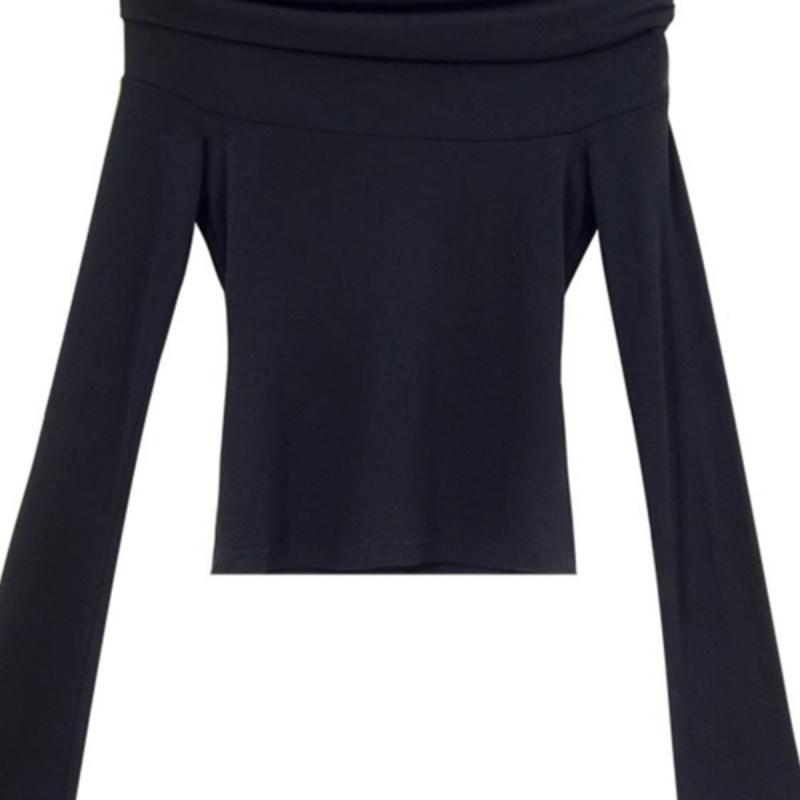 Весенняя новинка с длинным рукавом и вырезом-лодочкой, сексуальная женская модная элегантная футболка с открытыми плечами, женская уличная облегающая плиссированная женская футболка 26058