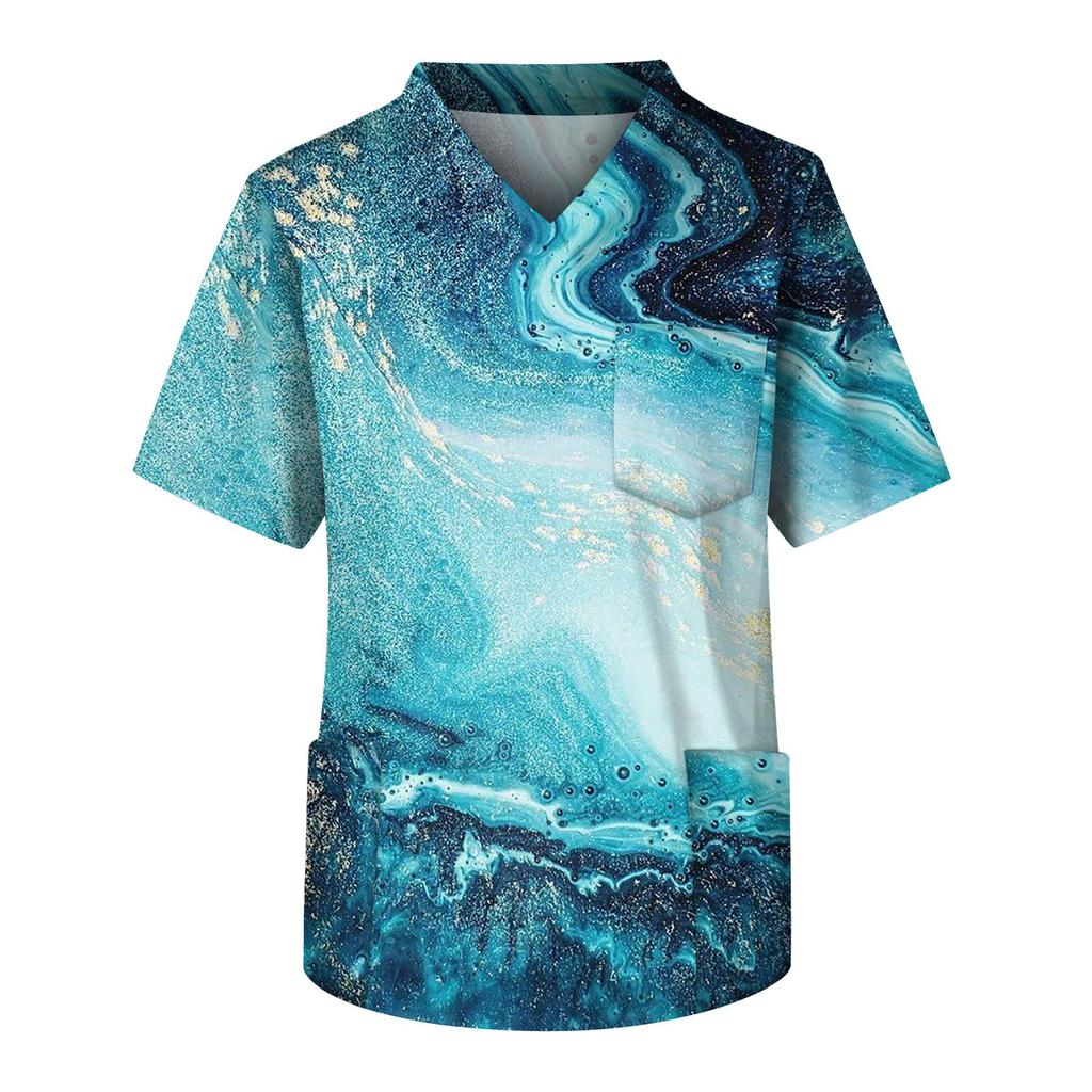 Мужские топы с короткими рукавами и v-образным вырезом с принтом, рабочая блузка с карманами