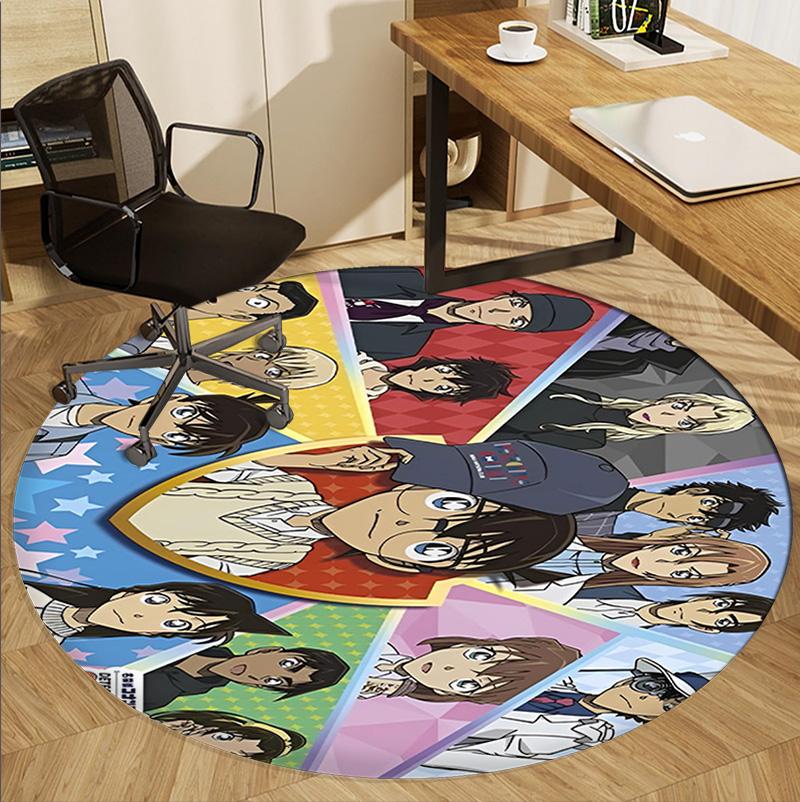 Detective Conan Pattern Round Rug, Indoor/Outdoor Mat, for Picnic, Gameroom, Bedroom, Office, Living Room, Home Decor Carpet, Birthday Gift