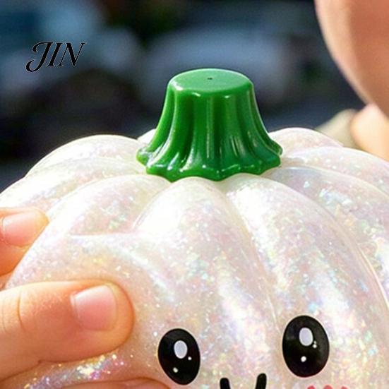 TPR Material Fidget Toy Halloween Pumpkin Squeeze Stress Ball, Soft Golden Glitter Medium Size Ball for Kids Adults, Slow Rising Decompression