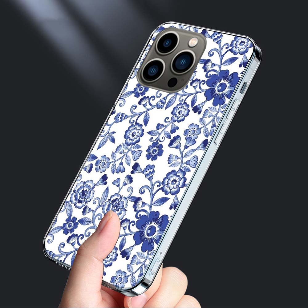 Сине-белый фарфоровый узор Чехол для телефона Для iPhone 16E 15 Pro 14 Plus 17E 16 17 Pro Max Air 11 12 13 Mini Ударопрочный Capa Cut