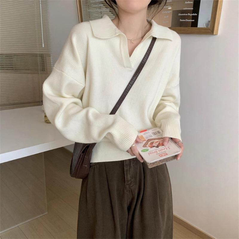 Spring New Loose and Chic Lo-neck Sweater with Knitted Bottoming Shirt Women's Top