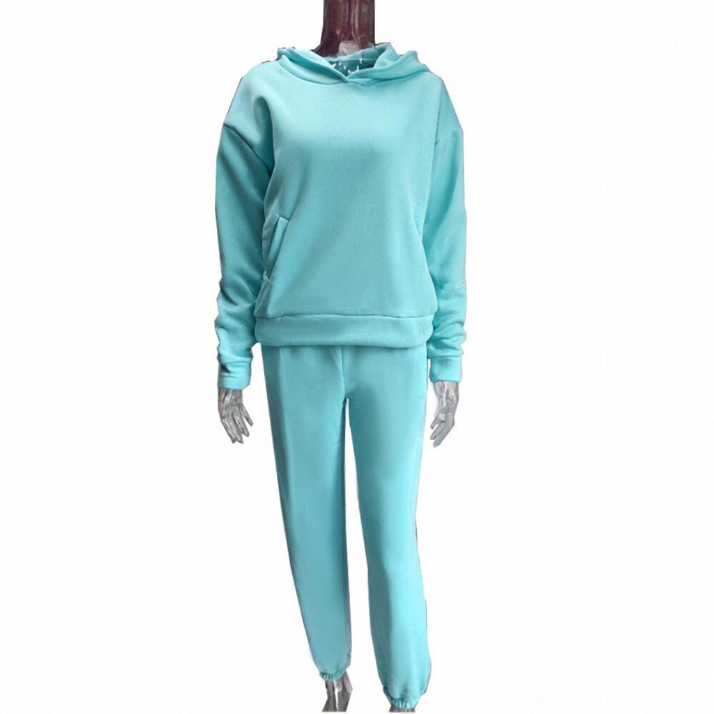 Spring new women's clothing, European and American hooded sweater trousers set, solid color fashion and casual two-piece set