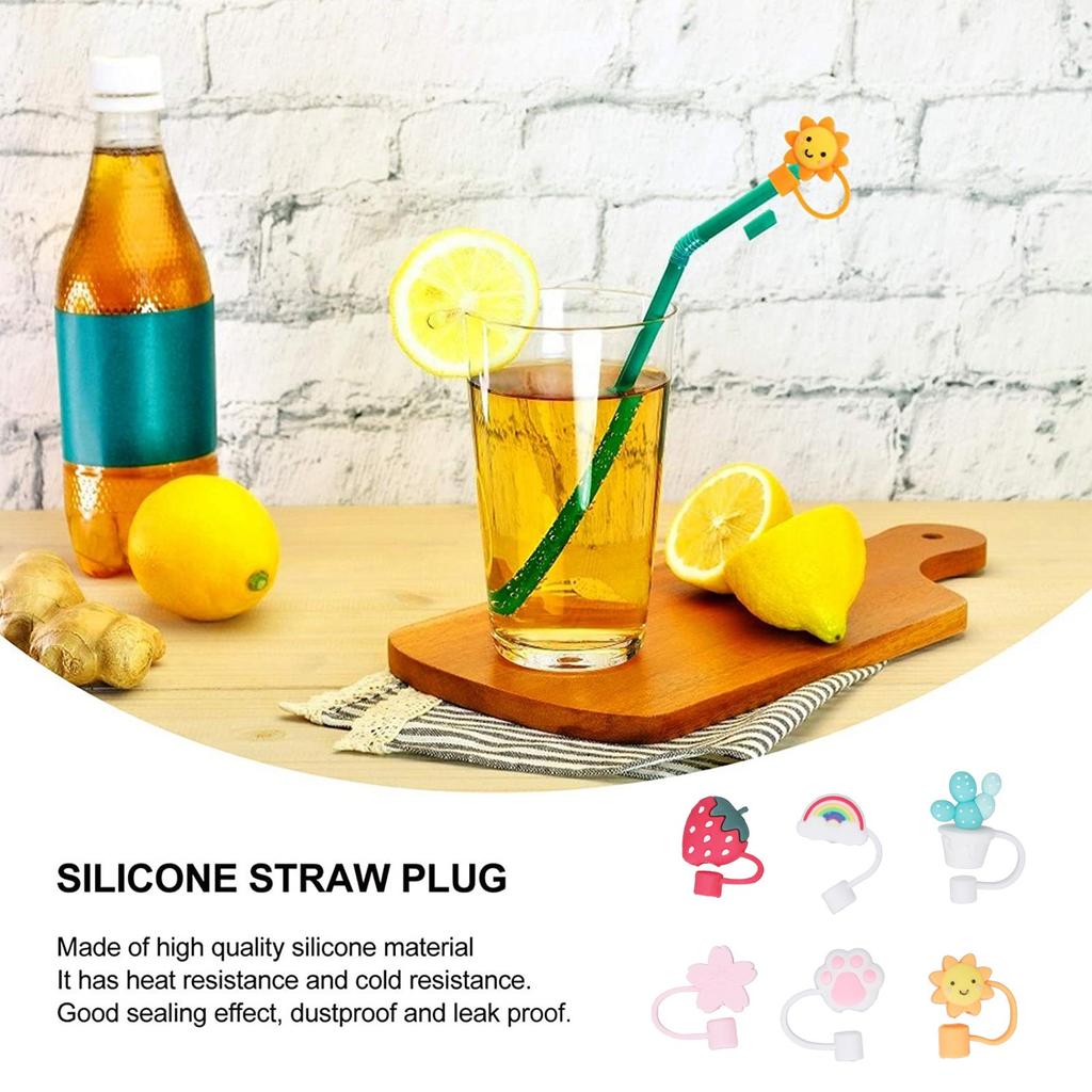 6 PCS Silicone Straw Plug Dustproof Sealed Reusable Silicone Drinking Straw Cap for Party