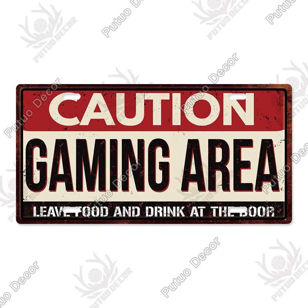 Putuo Decor Warning Metal Sign Plaque Metal Vintage Licenses Plate Tin Sign Wall Decor for Gas Station Pub Bar Beach Decoration