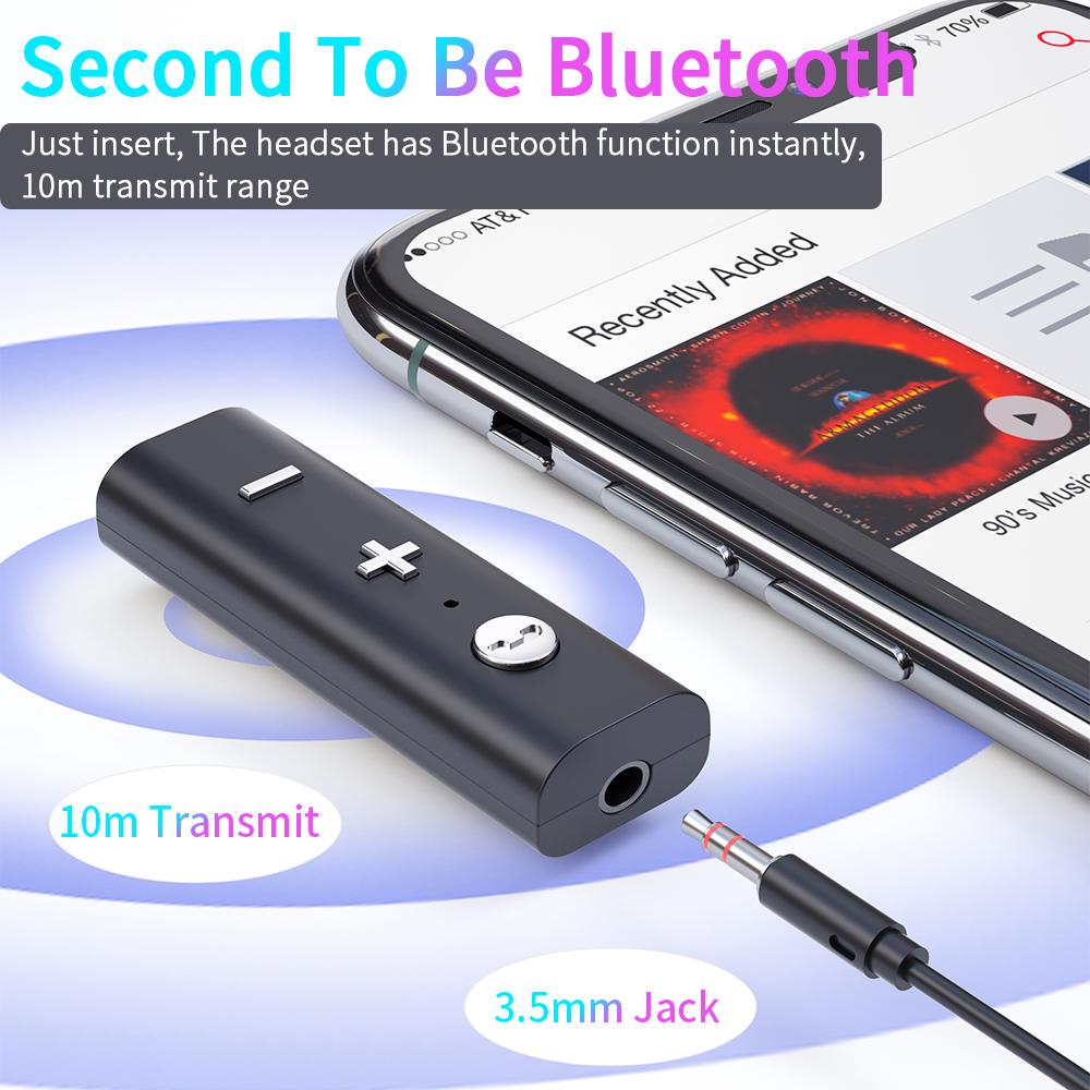 VAORLO Автомобильный комплект, мини-приемник, беспроводной адаптер Bluetooth 5.0 с микрофоном AUX HD 3,5 мм, громкая связь для проводных наушников, автомобильные домашние медиа