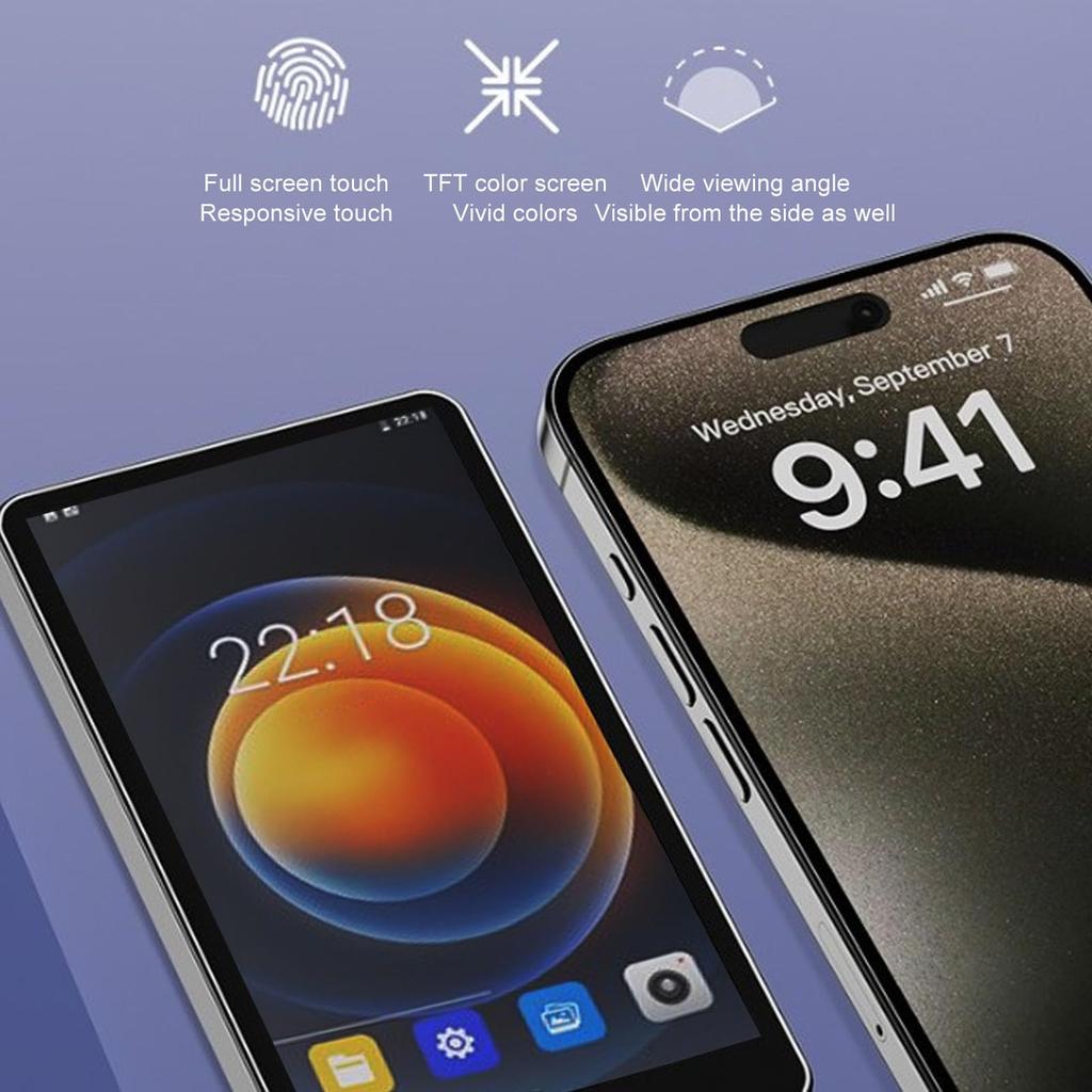 16GB Portable Mp4 Player, 5.2-inch Full Touchscreen MP3 Mp4 Player for Android with Rear Camera, HiFi Digital Music Player, Up To 128GB