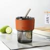 NEW Striped Glass with Straw Transparent Glass with Lid Portable Coffee Cup Bamboo Cup Office and Household Drinkware