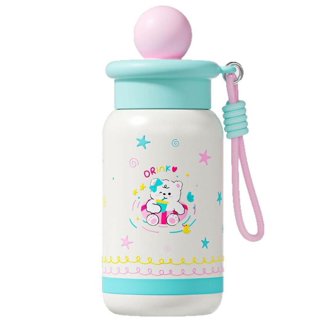High-Style Cartoon Insulated Stainless Steel Water Cup with Straw - 16oz, Portable for Students & Outdoors