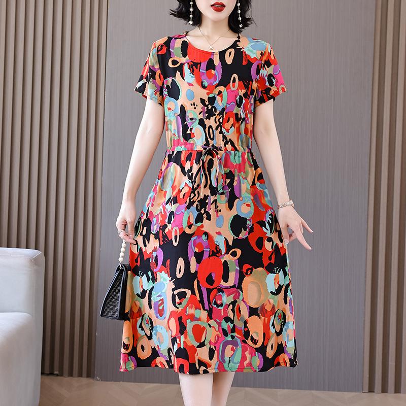 Летнее женское элегантное платье, новое повседневное платье в корейском стиле с коротким рукавом, женское длинное платье с винтажным принтом