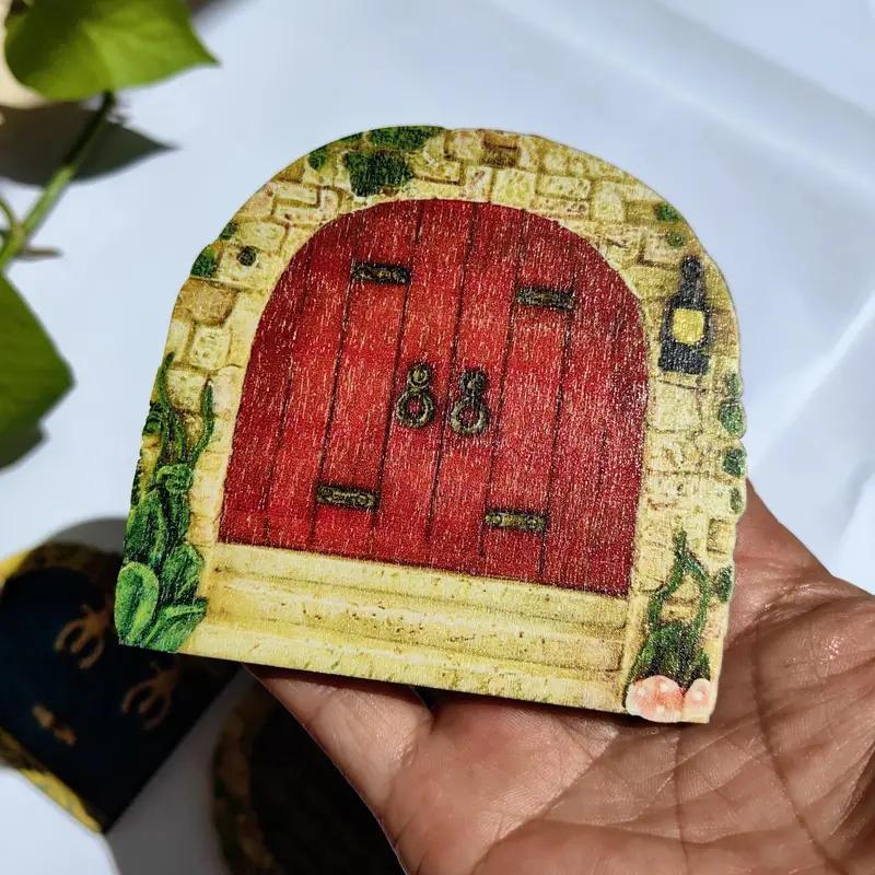 6Pcs Miniature Garden Fairy Door Gnome Elf Figurines Window Door Home Garden Ornaments Art Sculpture Tree House Door Statue